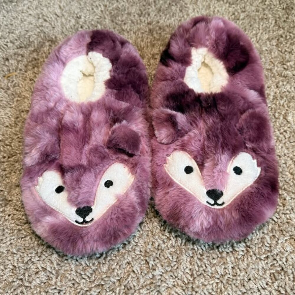 Plush Purple Raccoon Slippers - Cozy House Shoes Size 8/9